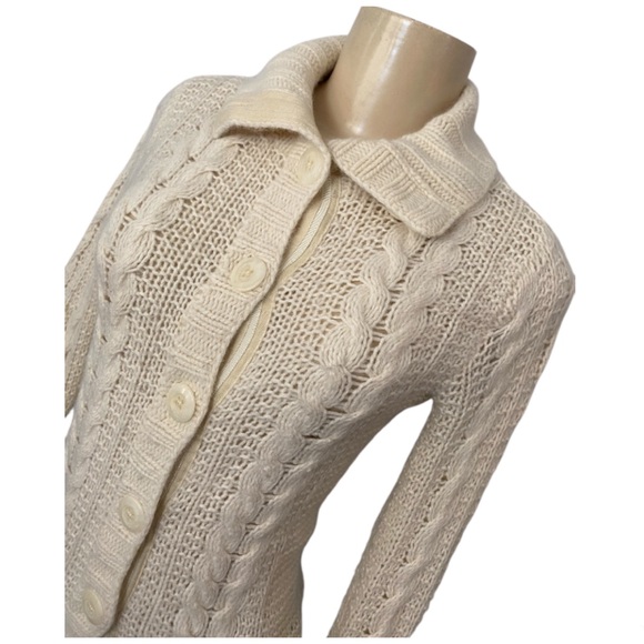 Ruehl 925 Y2K Cream Wool Cashmere Blend Button Up Cable Knit Sweater Size Medium - Picture 6 of 10